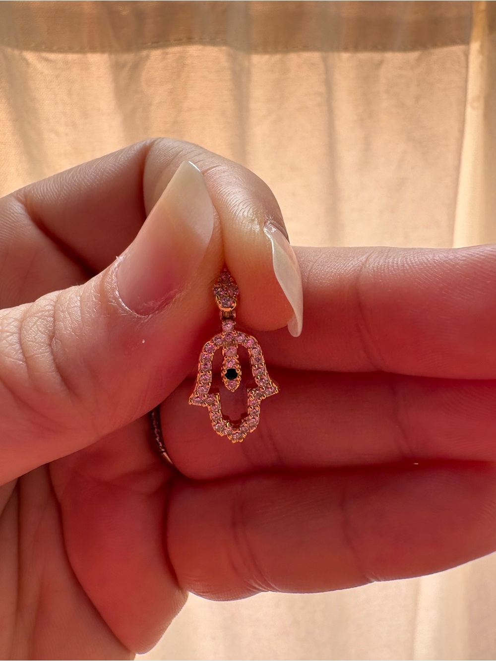 S925 Rose Gold Hamsa Hand Pendant Necklace - Sparkling Cubic Zirconia